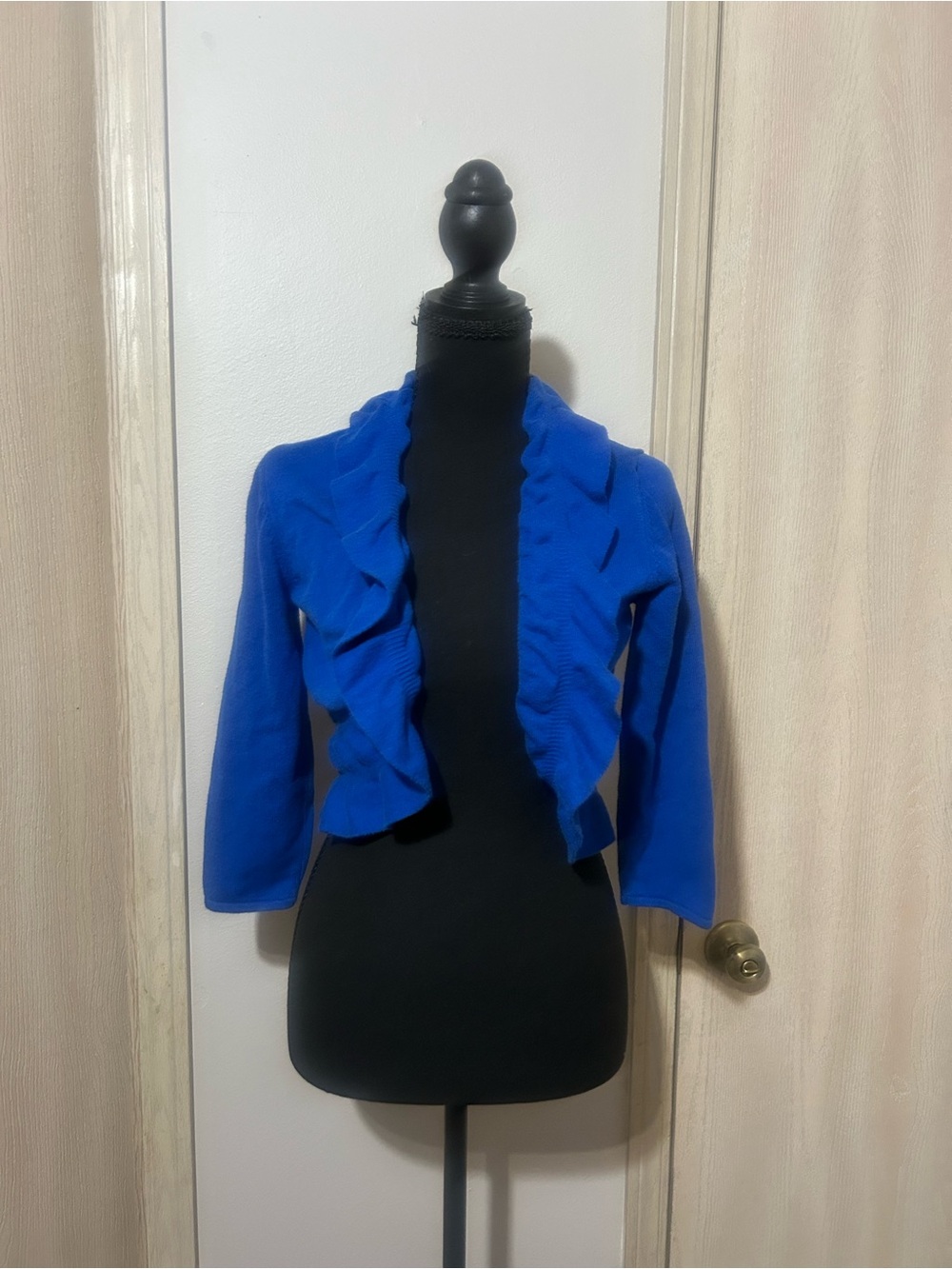 NY Collection Ruffled Open-Front Cropped Jacket - Royal Blue